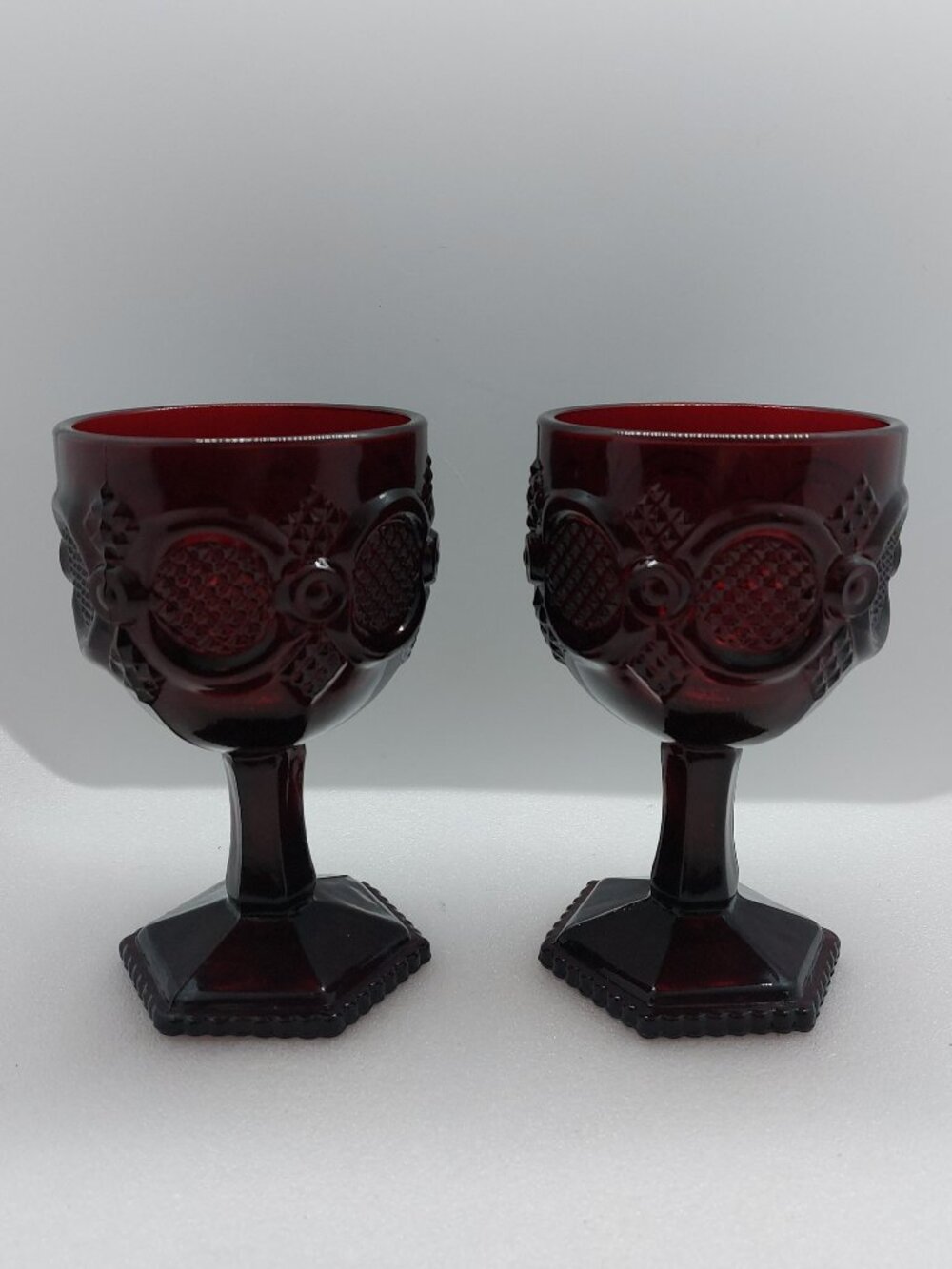 2 Vintage Avon Cape Cod Ruby Red Pressed Glass Wine Or Water 6" Goblet